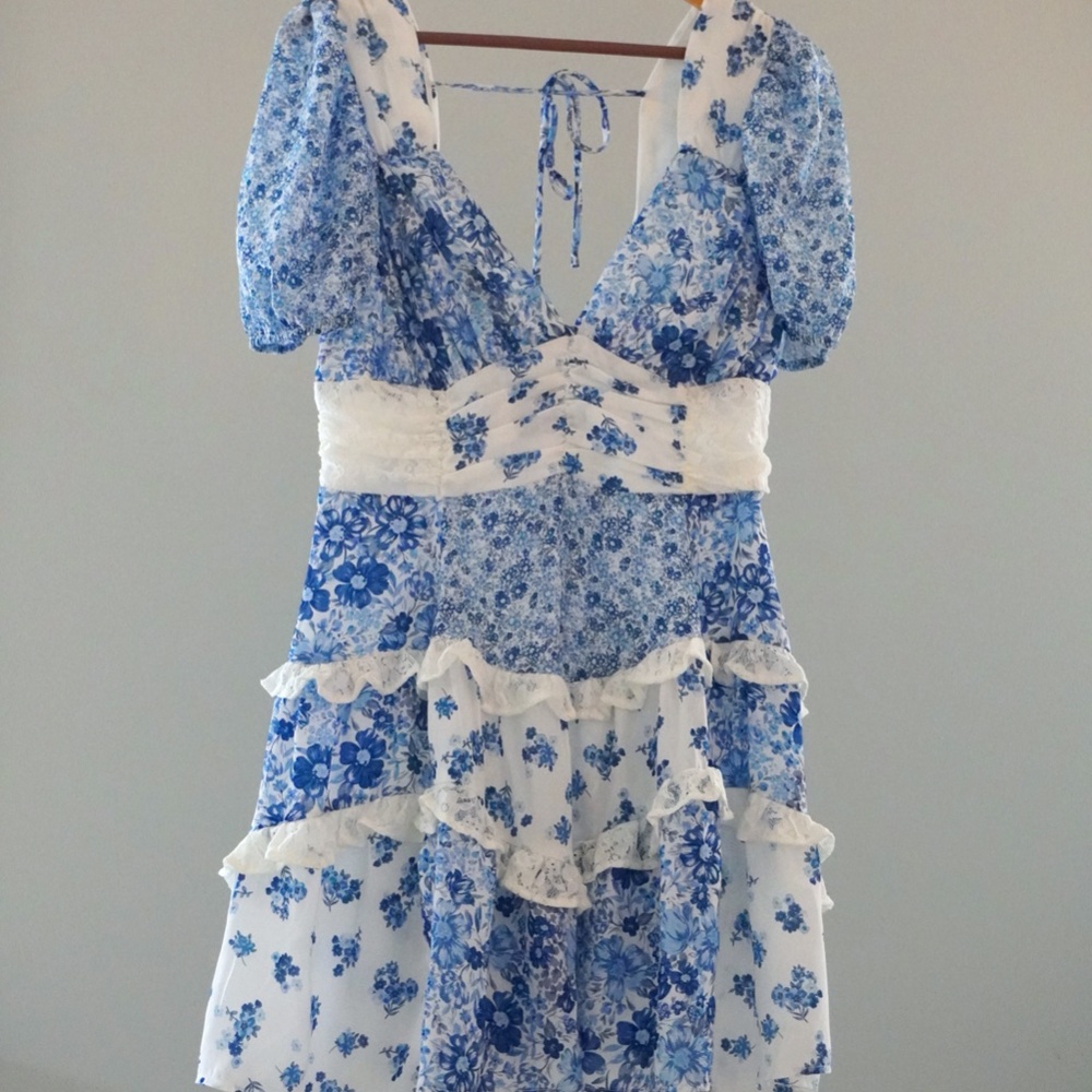 Altar’d State Blue Floral Ruffle Dress – Size XL